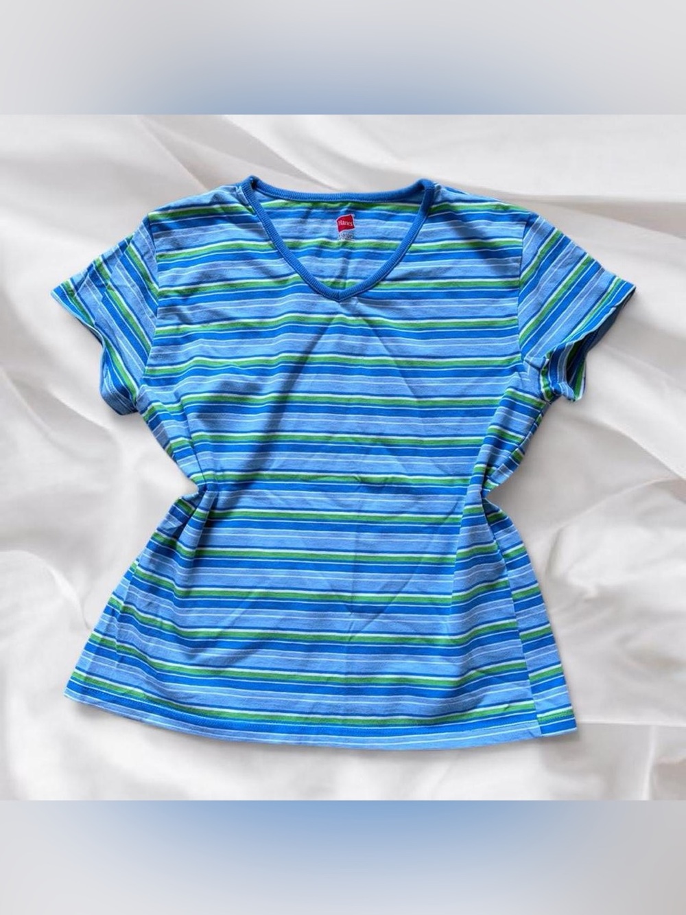 ‼️SOLD‼️Y2K Blue & Green Striped Baby Tee